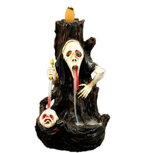 Skull Shape Resin Backflow Incense Burner Tower Statue Figurine Ghost Head Home Decor