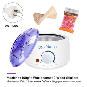 Electric Hair Removal Wax-melt Machine Heater 100g Wax Beans 10pcs Wood Stickers Hair Removal Sets Waxing Kit cera depilatori
