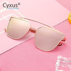 Cyxus Cat Eye Mirrored Flat Lenses Street Fashion Metal Frame Women Sunglasses-1102